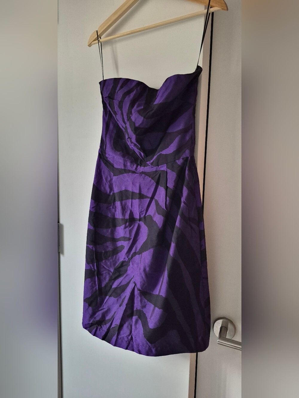 See By Chloe Strapless Purple and Black Zebra-Print Dress